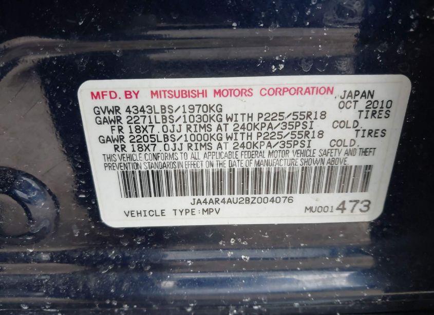 Photo 9 of 2011 Mitsubishi Outlander SPORT SE (VIN JA4AR4AU2BZ004076)