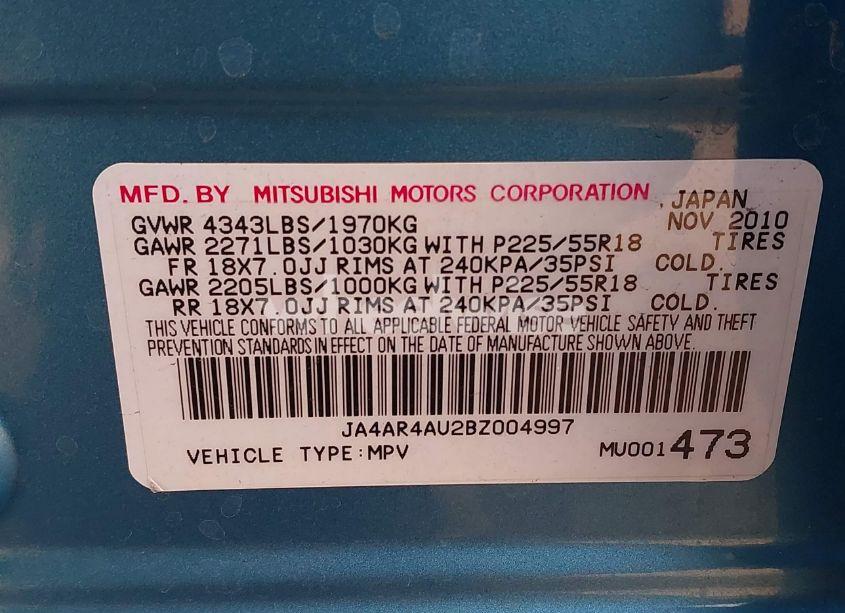 Photo 9 of 2011 Mitsubishi Outlander SPORT SE (VIN JA4AR4AU2BZ004997)