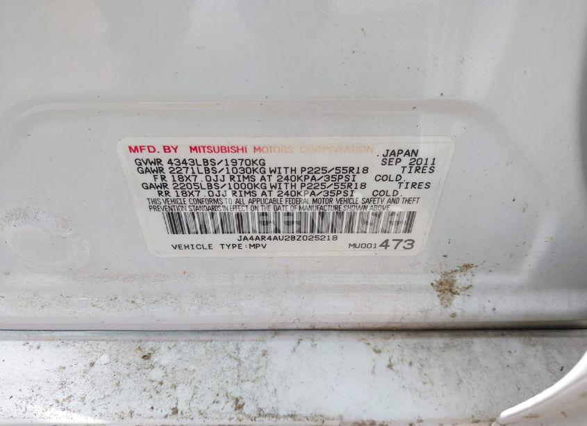 Photo 9 of 2011 Mitsubishi Outlander SPORT SE (VIN JA4AR4AU2BZ025218)