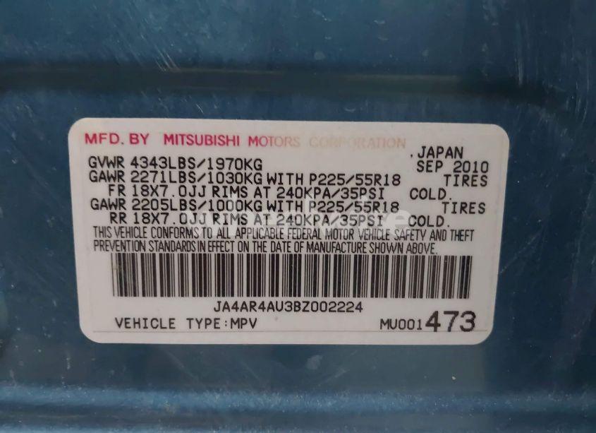 Photo 9 of 2011 Mitsubishi Outlander SPORT SE (VIN JA4AR4AU3BZ002224)