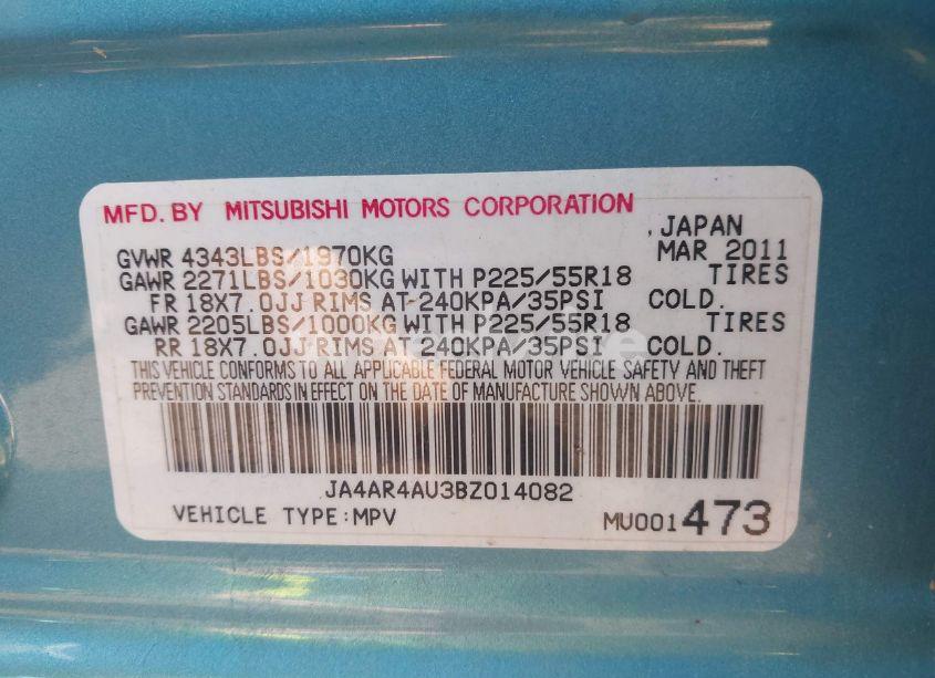 Photo 9 of 2011 Mitsubishi Outlander SPORT SE (VIN JA4AR4AU3BZ014082)