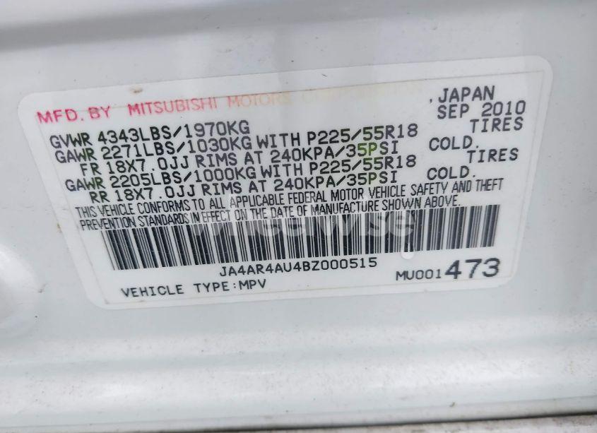 Photo 9 of 2011 Mitsubishi Outlander SPORT SE (VIN JA4AR4AU4BZ000515)