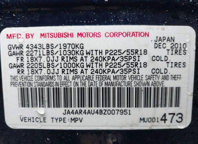 Photo 9 of 2011 Mitsubishi Outlander SPORT SE (VIN JA4AR4AU4BZ007951)