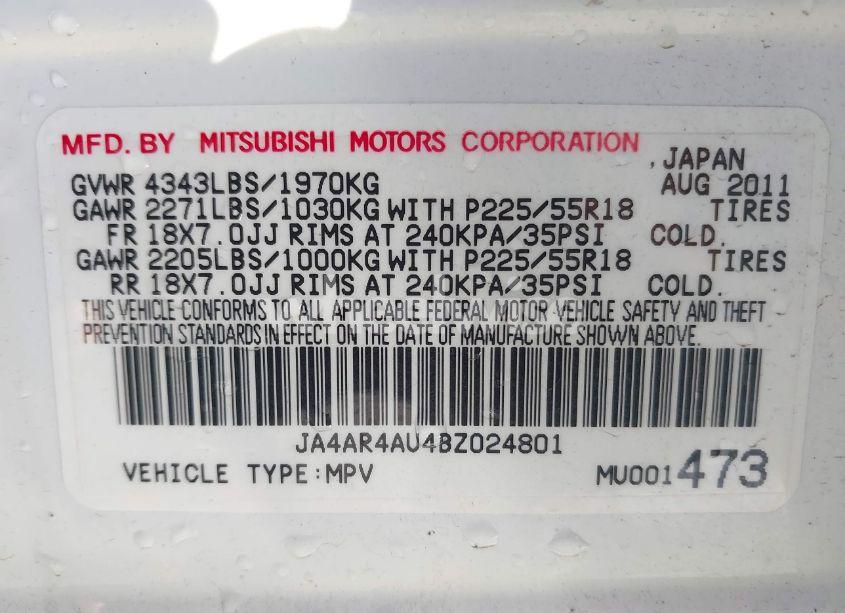 Photo 9 of 2011 Mitsubishi Outlander SPORT SE (VIN JA4AR4AU4BZ024801)