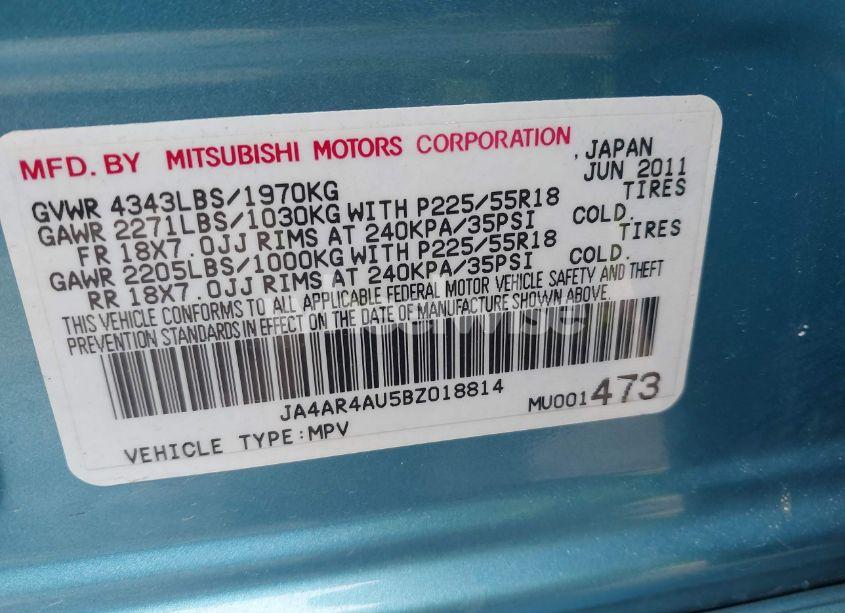 Photo 9 of 2011 Mitsubishi Outlander SPORT SE (VIN JA4AR4AU5BZ018814)