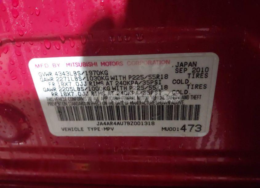 Photo 9 of 2011 Mitsubishi Outlander SPORT SE (VIN JA4AR4AU7BZ001318)