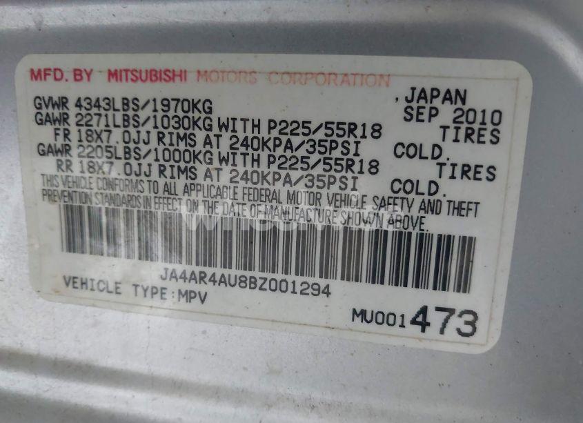 Photo 9 of 2011 Mitsubishi Outlander SPORT SE (VIN JA4AR4AU8BZ001294)