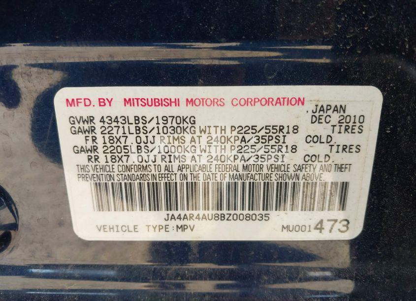 Photo 9 of 2011 Mitsubishi Outlander SPORT SE (VIN JA4AR4AU8BZ008035)