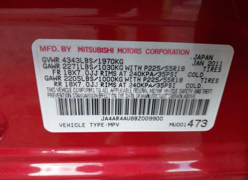 Photo 9 of 2011 Mitsubishi Outlander SPORT SE (VIN JA4AR4AU8BZ009900)