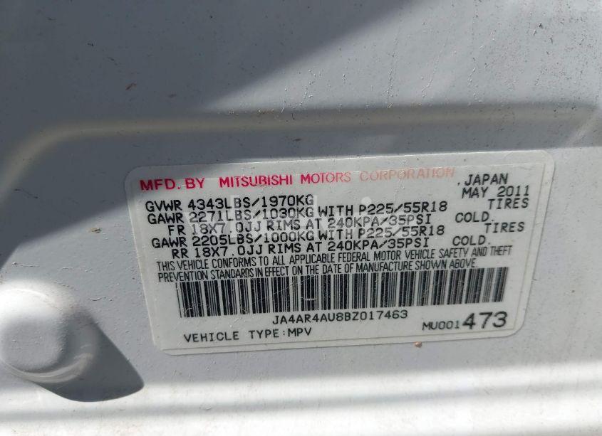 Photo 9 of 2011 Mitsubishi Outlander SPORT SE (VIN JA4AR4AU8BZ017463)