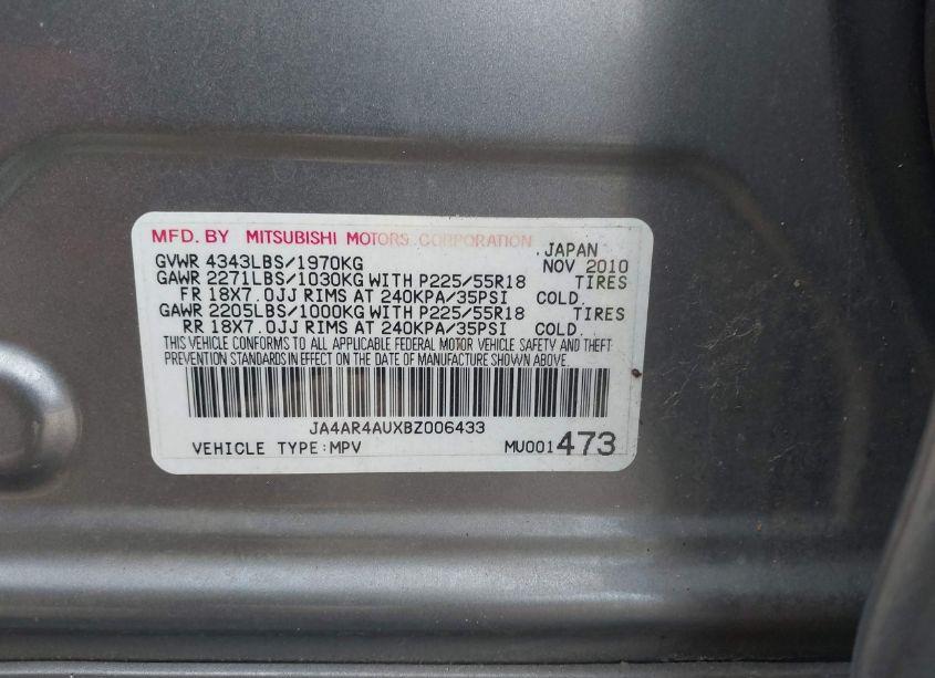 Photo 9 of 2011 Mitsubishi Outlander SPORT SE (VIN JA4AR4AUXBZ006433)