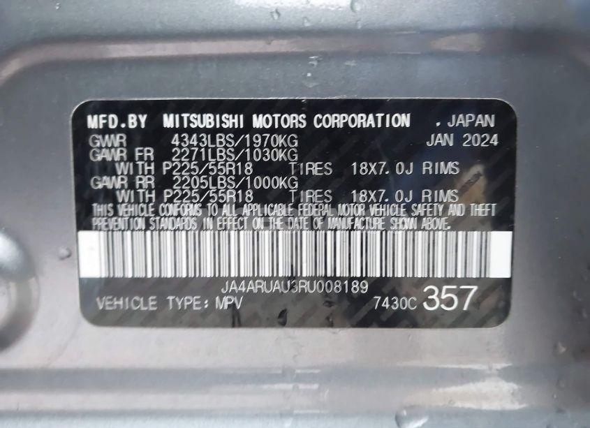 Photo 9 of 2024 Mitsubishi Outlander SPORT 2.0 ES AWC/2.0 RALLIART AWC/2.0 S AWC/ES/LE/RALLIART/S/SE/TRAIL EDITION (VIN JA4ARUAU3RU008189)