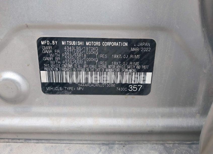 Photo 9 of 2022 Mitsubishi Outlander SPORT 2.0 ES (VIN JA4ARUAU4NU013086)