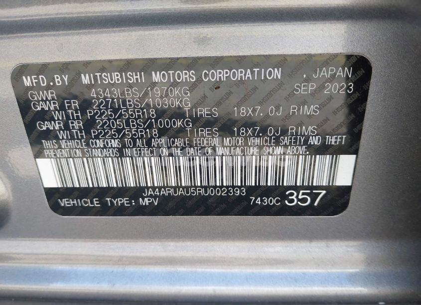 Photo 9 of 2024 Mitsubishi Outlander SPORT 2.0 ES AWC/2.0 RALLIART AWC/2.0 S AWC/ES/LE/RALLIART/S/SE/TRAIL EDITION (VIN JA4ARUAU5RU002393)