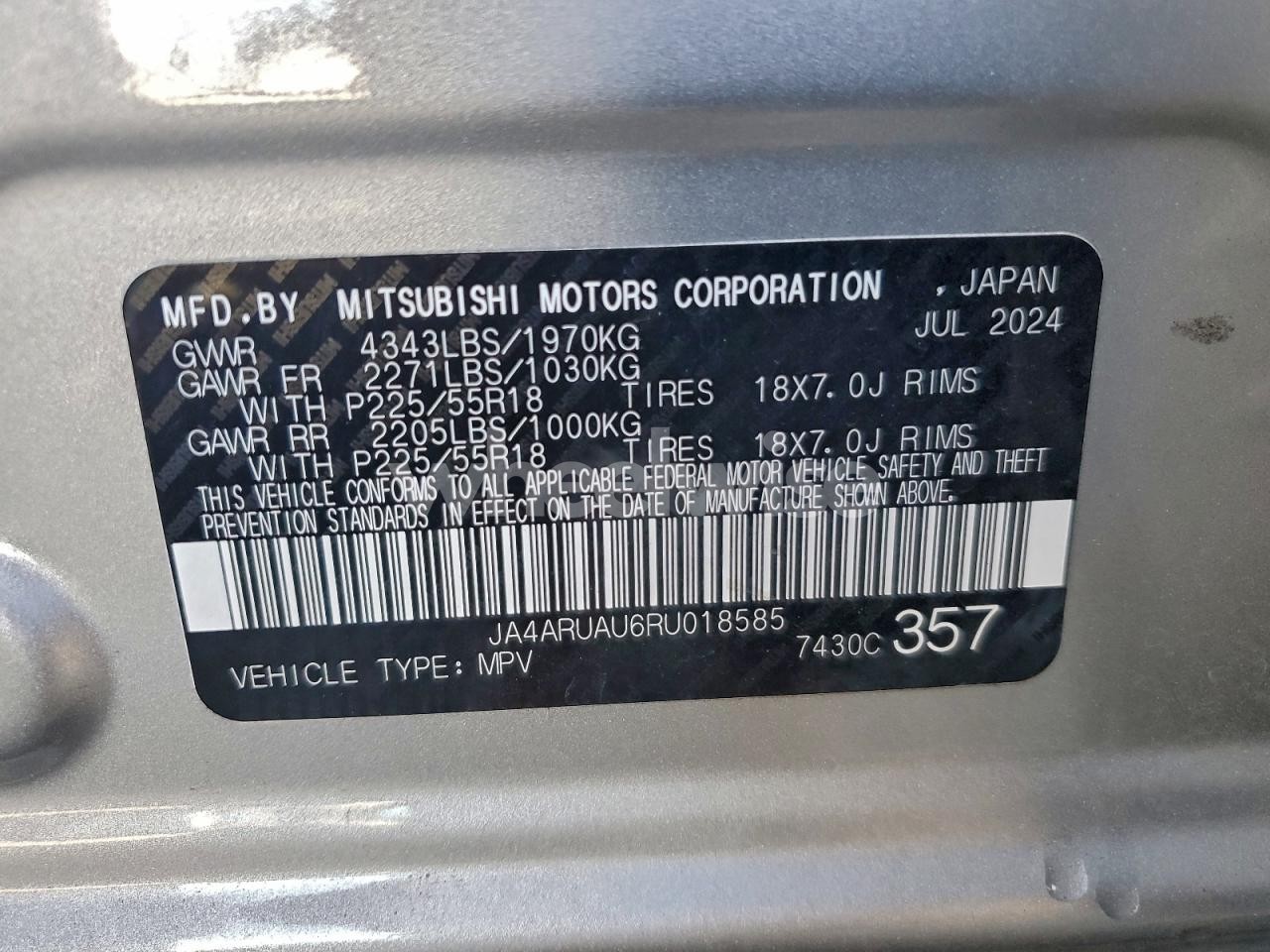 Photo 13 of 2024 MITSUBISHI OUTLANDER SPORT S/SE (VIN JA4ARUAU6RU018585)