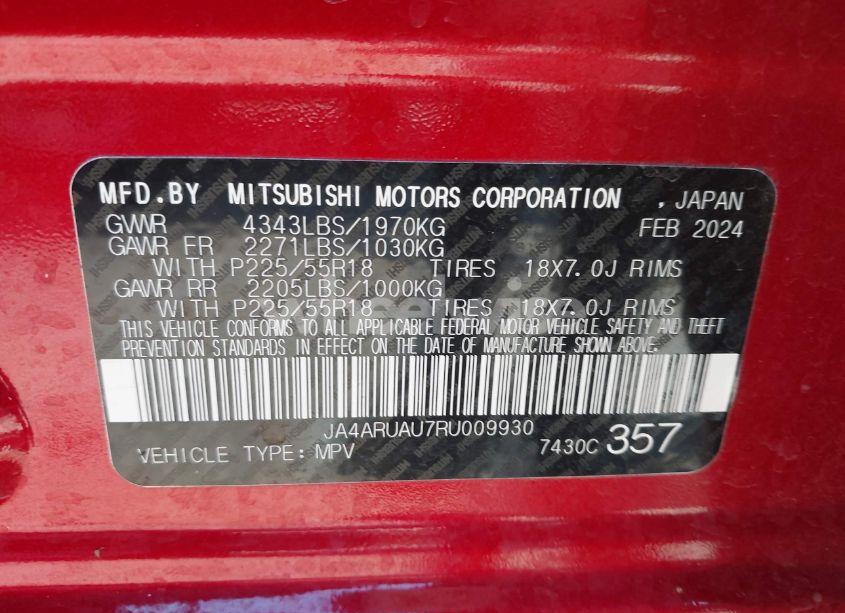 Photo 9 of 2024 Mitsubishi Outlander SPORT 2.0 ES AWC/2.0 LE AWC/2.0 RALLIART AWC/2.0 S AWC/2.0 SE AWC (VIN JA4ARUAU7RU009930)