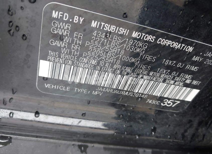 Photo 9 of 2021 Mitsubishi Outlander SPORT 2.0 BE AWC/2.0 ES AWC/2.0 LE AWC/2.0 SE AWC (VIN JA4ARUAUXMU030148)