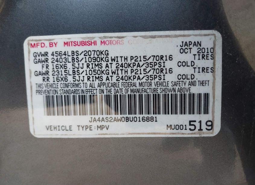 Photo 9 of 2011 Mitsubishi Outlander ES (VIN JA4AS2AW0BU016881)