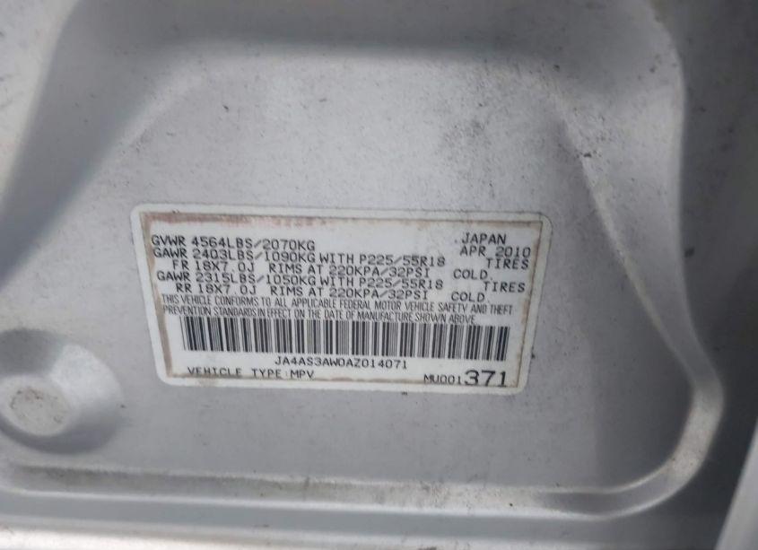 Photo 9 of 2010 Mitsubishi Outlander SE (VIN JA4AS3AW0AZ014071)