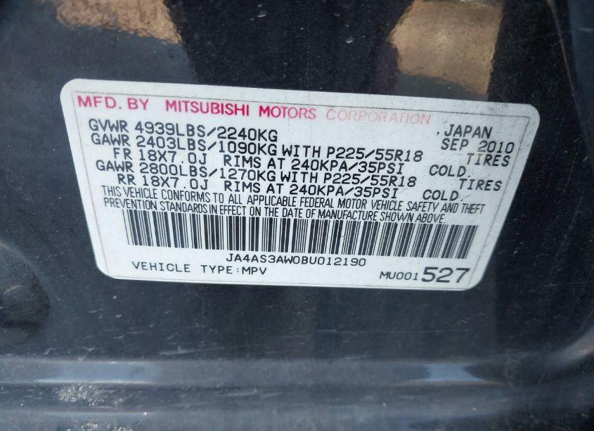 Photo 9 of 2011 Mitsubishi Outlander SE (VIN JA4AS3AW0BU012190)