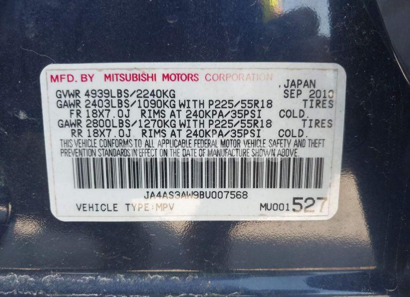 Photo 9 of 2011 Mitsubishi Outlander SE (VIN JA4AS3AW9BU007568)