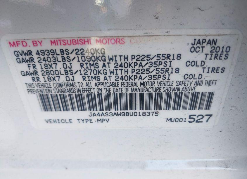 Photo 9 of 2011 Mitsubishi Outlander SE (VIN JA4AS3AW9BU018375)