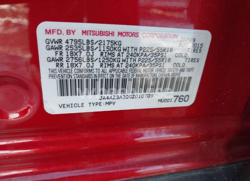 Photo 9 of 2016 Mitsubishi Outlander SEL (VIN JA4AZ3A30GZ010709)