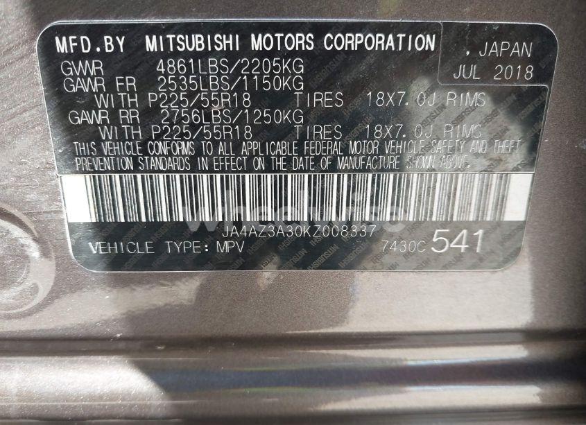 Photo 9 of 2019 Mitsubishi Outlander SEL (VIN JA4AZ3A30KZ008337)