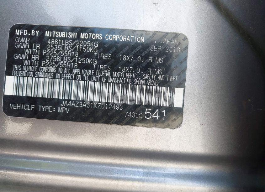 Photo 9 of 2019 Mitsubishi Outlander ES/LE/SE/SEL (VIN JA4AZ3A31KZ012493)