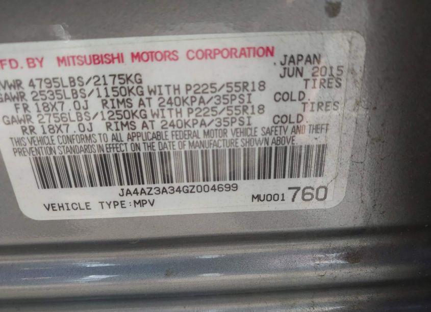 Photo 9 of 2016 Mitsubishi Outlander ES/SE/SEL (VIN JA4AZ3A34GZ004699)