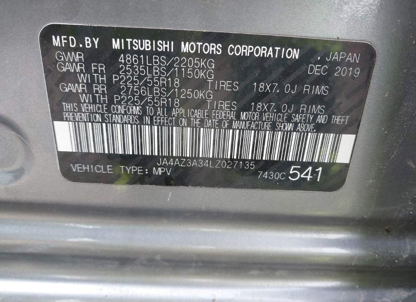 Photo 9 of 2020 Mitsubishi Outlander SEL 2.4 (VIN JA4AZ3A34LZ027135)