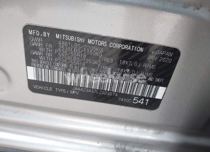 Photo 9 of 2020 Mitsubishi Outlander SEL 2.4 S-AWC (VIN JA4AZ3A37LZ029574)