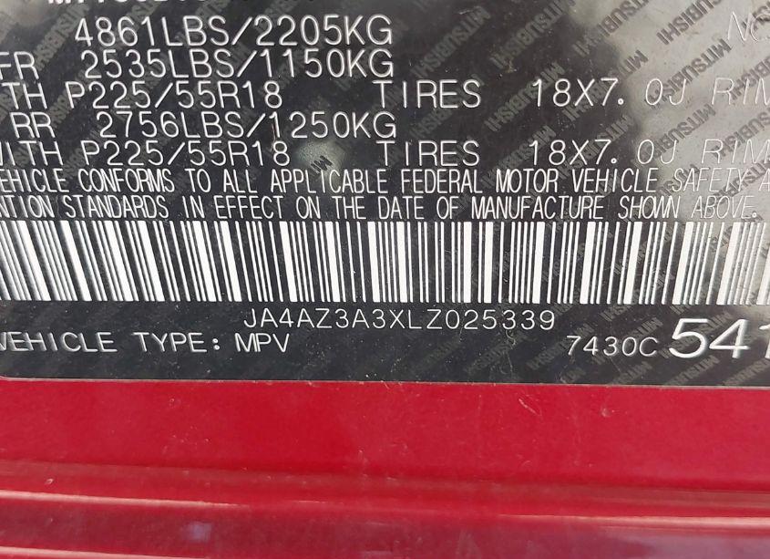 Photo 9 of 2020 Mitsubishi Outlander SEL 2.4 S-AWC (VIN JA4AZ3A3XLZ025339)