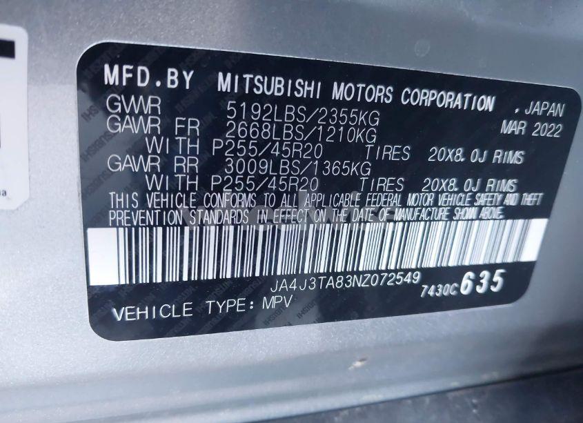 Photo 9 of 2022 Mitsubishi Outlander ES 2.5 2WD (VIN JA4J3TA83NZ072549)