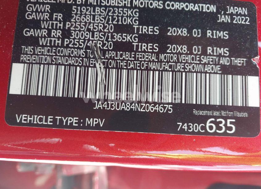 Photo 9 of 2022 Mitsubishi Outlander BLACK EDITION 2WD/SE 2.5 2WD/SE LAUNCH EDITION 2WD (VIN JA4J3UA84NZ064675)