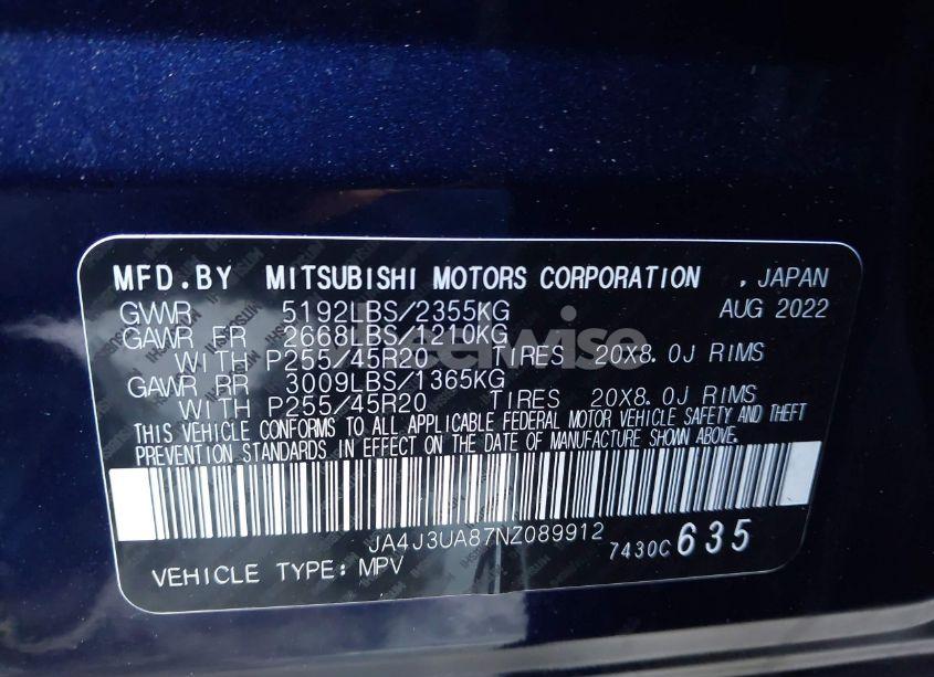 Photo 9 of 2022 Mitsubishi Outlander BLACK EDITION 2WD/SE 2.5 2WD/SE LAUNCH EDITION 2WD (VIN JA4J3UA87NZ089912)