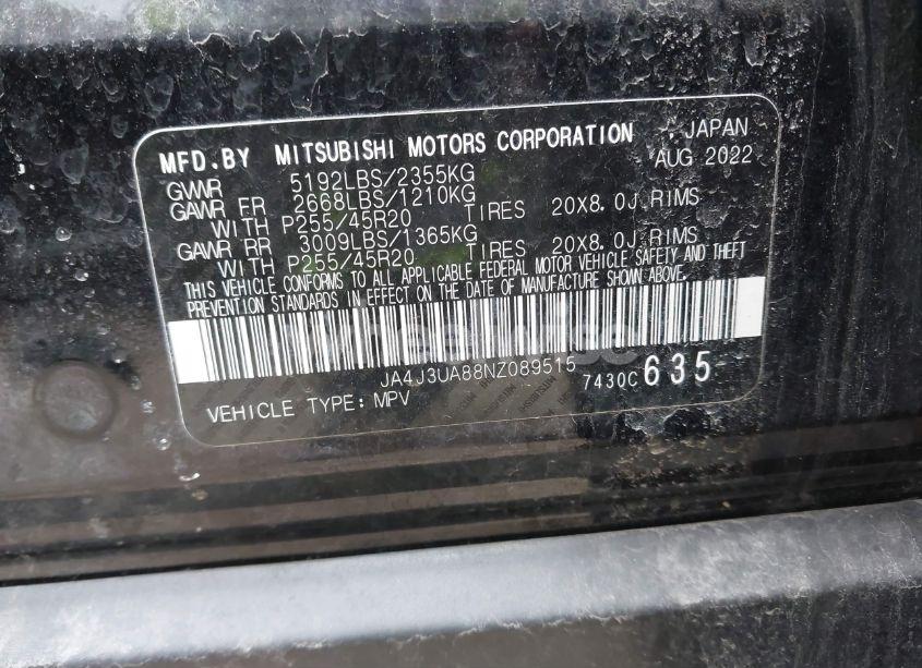 Photo 9 of 2022 Mitsubishi Outlander BLACK EDITION 2WD/SE 2.5 2WD/SE LAUNCH EDITION 2WD (VIN JA4J3UA88NZ089515)