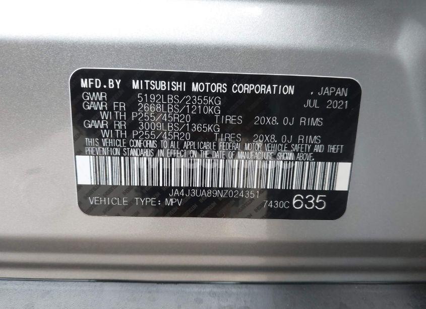 Photo 9 of 2022 Mitsubishi Outlander BLACK EDITION 2WD/SE 2.5 2WD/SE LAUNCH EDITION 2WD (VIN JA4J3UA89NZ024351)