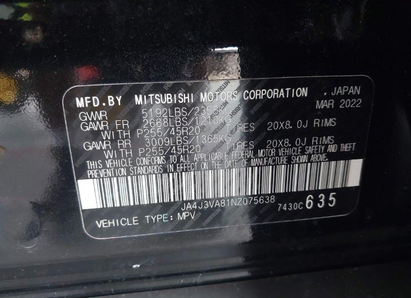 Photo 9 of 2022 Mitsubishi Outlander SEL 2.5 2WD/SEL SPECIAL EDITION 2WD (VIN JA4J3VA81NZ075638)