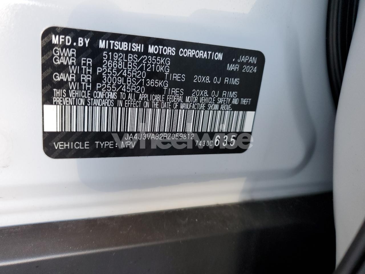 Photo 12 of 2024 MITSUBISHI OUTLANDER SE (VIN JA4J3VA82RZ059812)