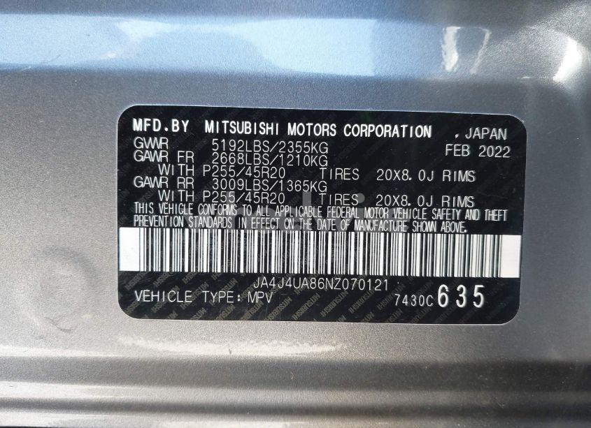 Photo 9 of 2022 Mitsubishi Outlander BLACK EDITION S-AWC (VIN JA4J4UA86NZ070121)