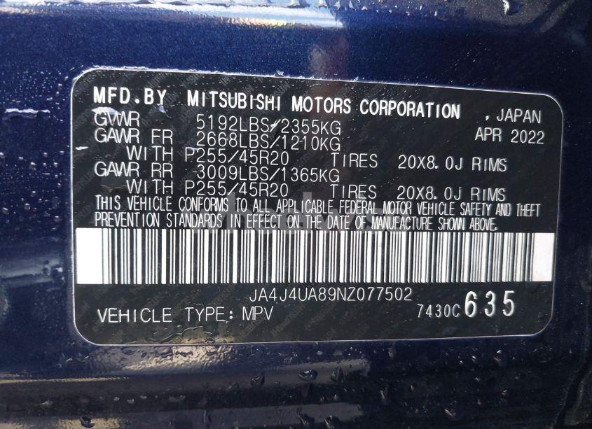 Photo 9 of 2022 Mitsubishi Outlander BLACK EDITION S-AWC (VIN JA4J4UA89NZ077502)