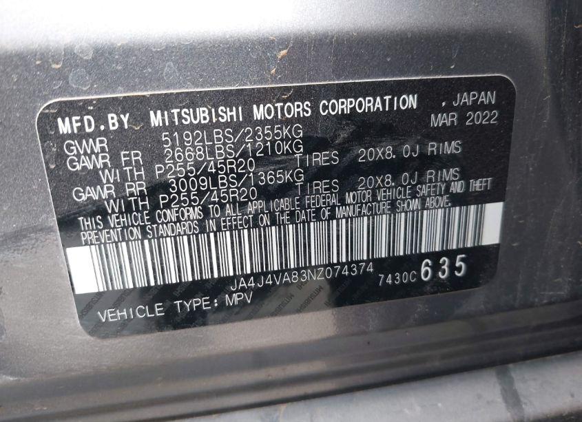 Photo 9 of 2022 Mitsubishi Outlander SEL 2.5 S-AWC/SEL LAUNCH EDITION S-AWC/SEL SPECIAL EDITION S-AWC (VIN JA4J4VA83NZ074374)