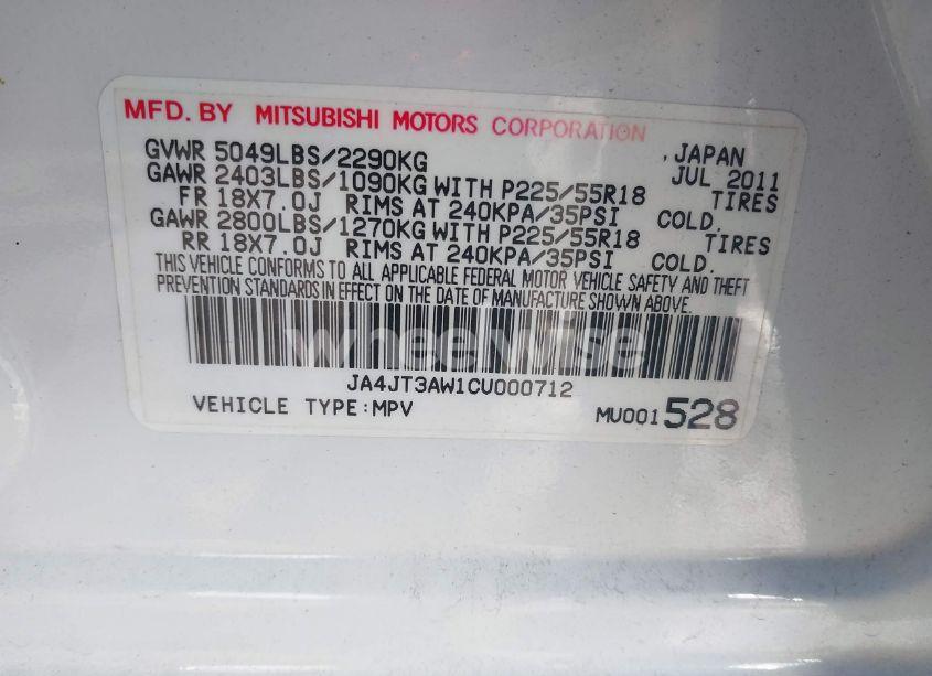 Photo 9 of 2012 Mitsubishi Outlander SE (VIN JA4JT3AW1CU000712)