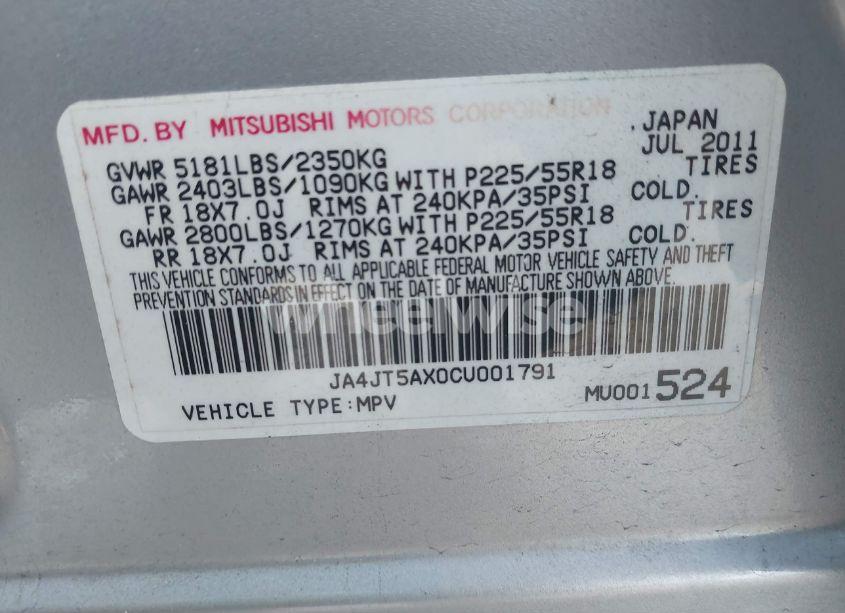 Photo 9 of 2012 Mitsubishi Outlander GT (VIN JA4JT5AX0CU001791)