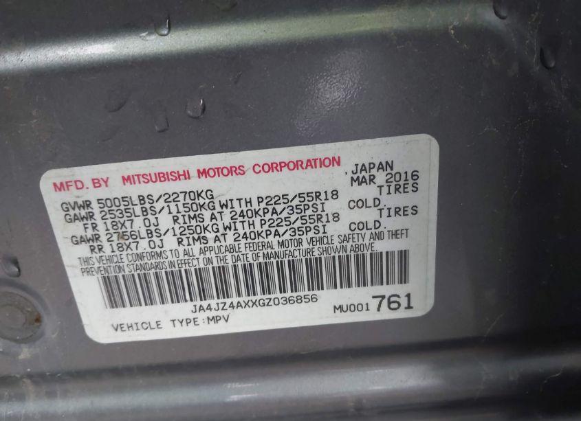 Photo 9 of 2016 Mitsubishi Outlander GT (VIN JA4JZ4AXXGZ036856)