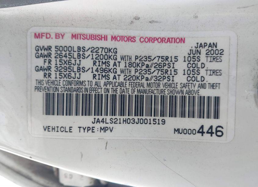 Photo 9 of 2003 Mitsubishi Montero SPORT ES/LS (VIN JA4LS21H03J001519)