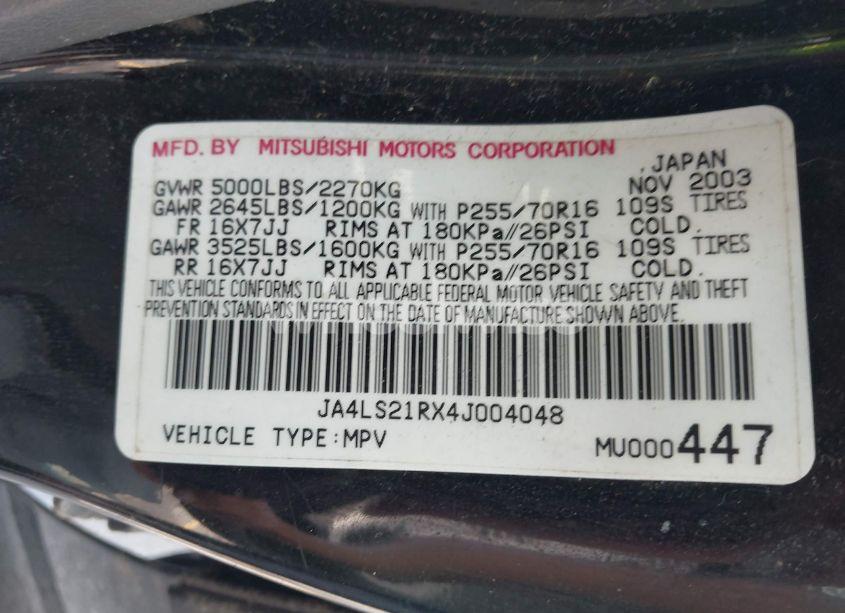 Photo 9 of 2004 Mitsubishi Montero SPORT LS (VIN JA4LS21RX4J004048)