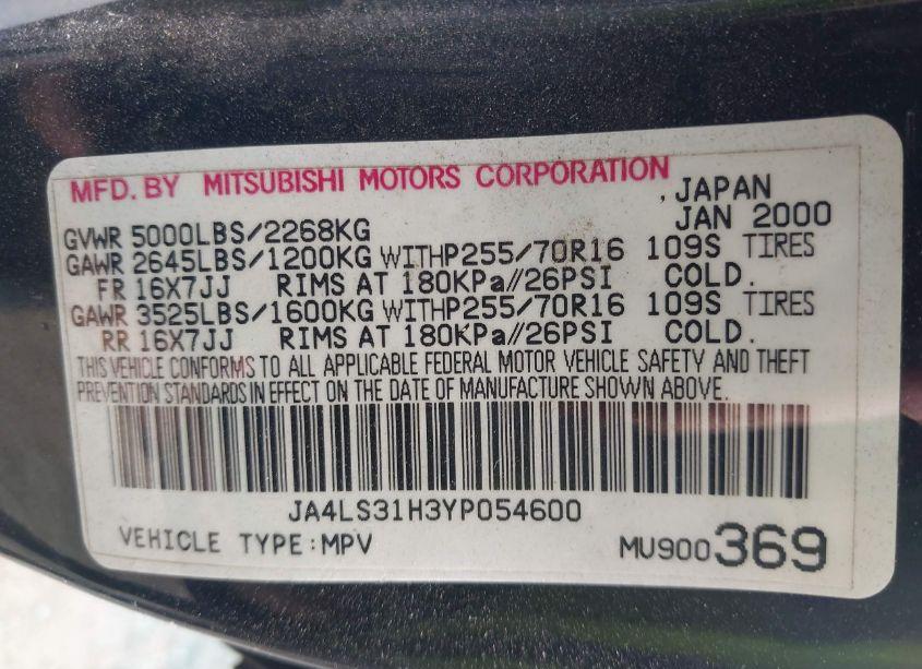 Photo 9 of 2000 Mitsubishi Montero SPORT LS/XLS (VIN JA4LS31H3YP054600)