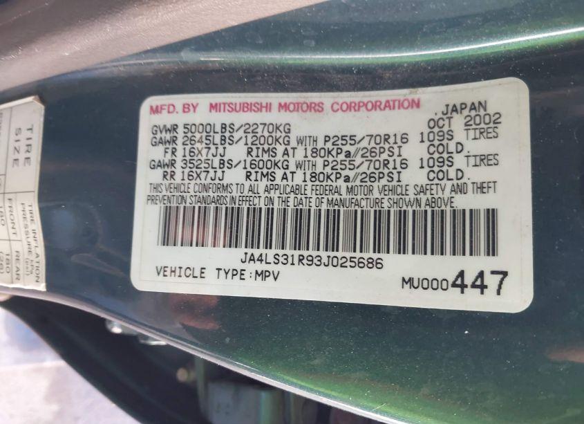 Photo 9 of 2003 Mitsubishi Montero SPORT XLS (VIN JA4LS31R93J025686)